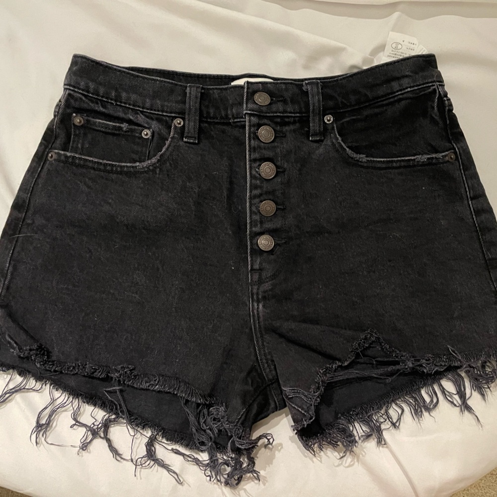 Abercrombie Mom High Rise Black Distressed Short